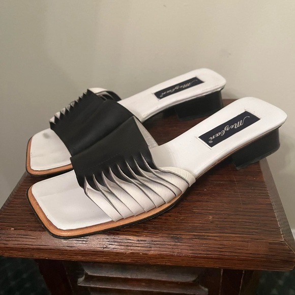 Y2K Vintage Mezlan Black White Leather Sandal Heels - Picture 2 of 7